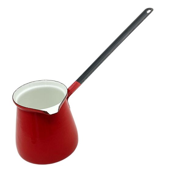 Vintage Red Enamelware Small Ladle Dipper Butter Sauce Pot Made in Yugoslavia - Picture 1 of 8